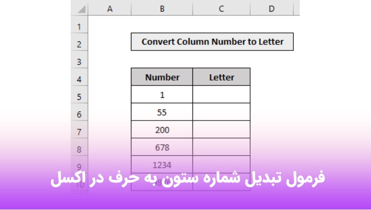  فرمول تبدیل شماره ستون به حرف در اکسل 